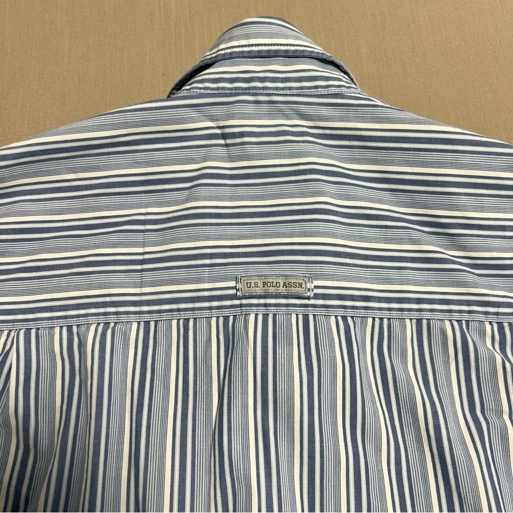 U.S. Polo Assn. Men’s Medium Blue White Striped Button Down Shirt Classic Oxford - Picture 14 of 14